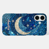Buntglas Blau Silber Mond Case-Mate iPhone Hülle (Rückseite (Horizontal))