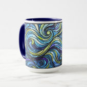 Buntglas blaue Wellen Kaffee Tasse (Vorderseite Links)