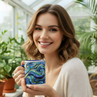 Buntglas blaue Wellen Kaffee Tasse