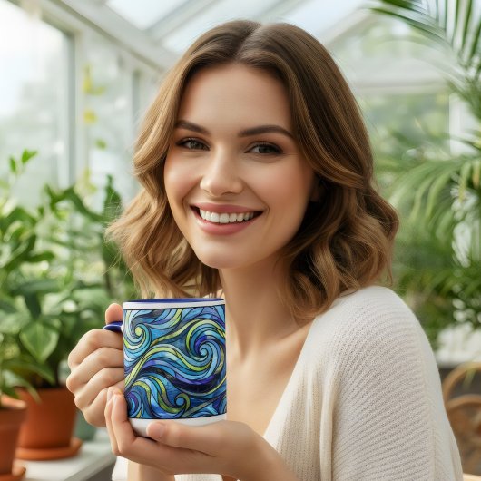 Buntglas blaue Wellen Kaffee Tasse
