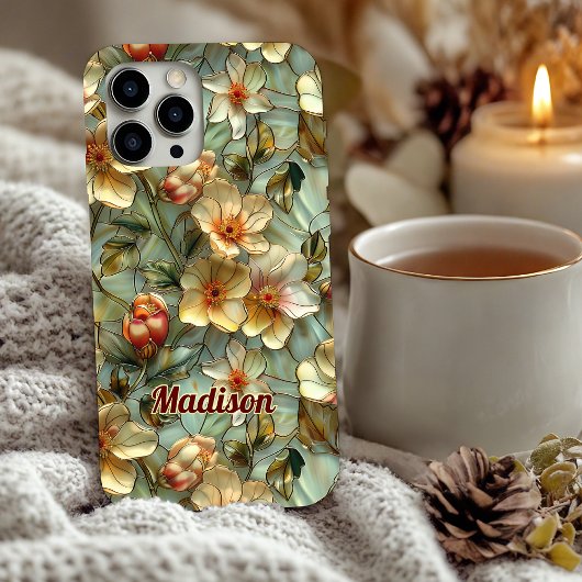 Buntglas-Blumen beige Case-Mate iPhone Hülle