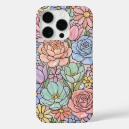 Buntglas-Blumen-Handyhülle in Pastell iPhone 16 Pro Hülle