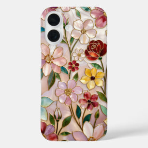 Buntglas-Blumen-Handyhülle Rosa Wildblume iPhone 16 Hülle