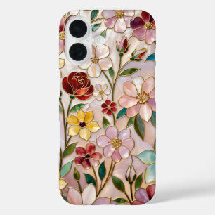 Buntglas-Blumen-Handyhülle Rosa Wildblume iPhone 16 Hülle
