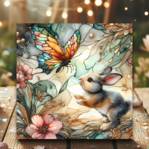 Buntglas-Blumen-Hase Christliches Ostern Feiertagskarte