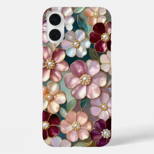 Buntglas-Blumen-iPhone-Hülle Burgunderrot Pink iPhone 16 Plus Hülle