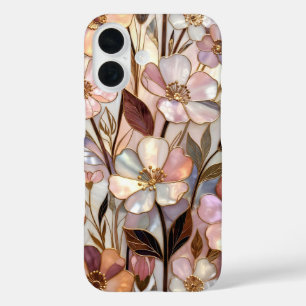 Buntglas-Blumen-iPhone-Hülle Pastelgold Luxus iPhone 16 Hülle
