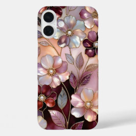 Buntglas-Blumen-iPhone-Hülle Rosa Burgunderrot Gol iPhone 16 Plus Hülle