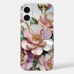 Buntglas-Blumen-iPhone-Hülle Rosa Goldene Blume iPhone 16 Hülle