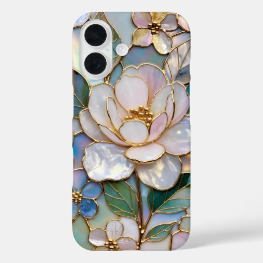 Buntglas-Blumen-iPhone-Hülle Rosa Goldene Blume Case-Mate iPhone Hülle (Rückseite)