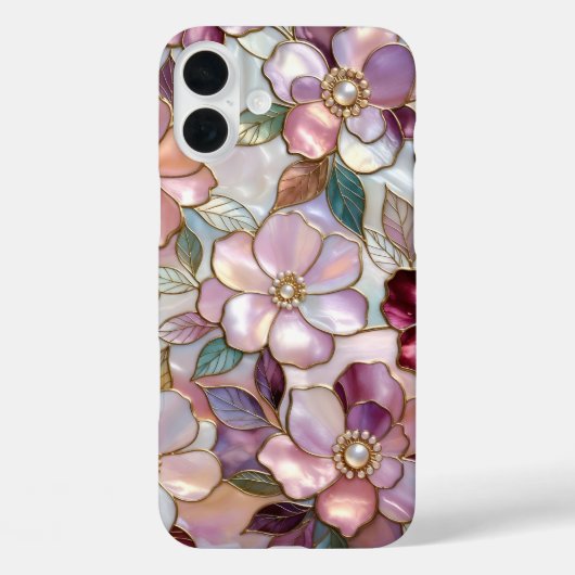 Buntglas-Blumen-iPhone-Hülle Rosa Perle Gold Case-Mate iPhone Hülle (Rückseite)