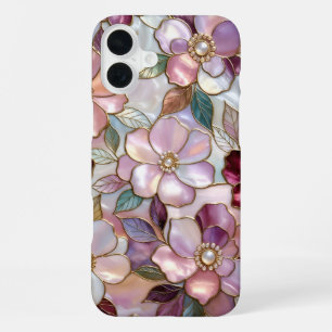 Buntglas-Blumen-iPhone-Hülle Rosa Perle Gold iPhone 16 Plus Hülle