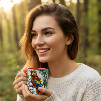 Buntglas-Blumen-Schöner-Papagei-Kaffee Tasse