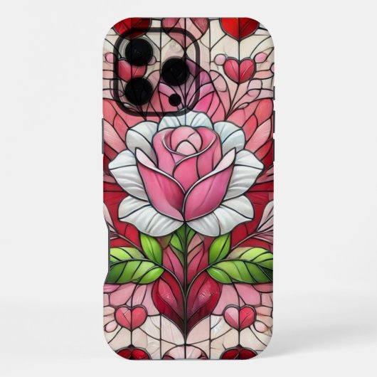 Buntglas-Blumen Valentinstag iPhone Hülle (Rückseite)