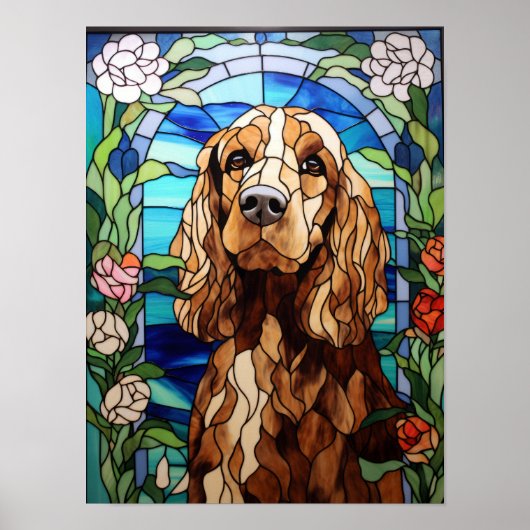Buntglas-Blumenbogenfenster mit Cocker Spaniel Poster (Vorne)