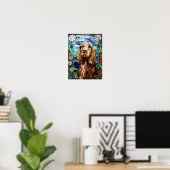 Buntglas-Blumenbogenfenster mit Cocker Spaniel Poster (Heimbüro)