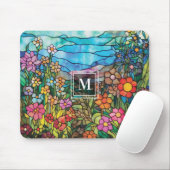 Buntglas-Blumengarten-Monogramm-Mauspad Mousepad (Mit Mouse)