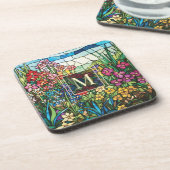 Buntglas-Blumengarten-Monogramm-Untersetzer-Set Getränkeuntersetzer (Linke Seite)