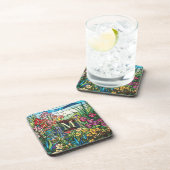 Buntglas-Blumengarten-Monogramm-Untersetzer-Set Getränkeuntersetzer (Rechte Seite)