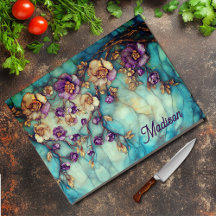 Buntglas-Blumenmuster in Blau und Lila