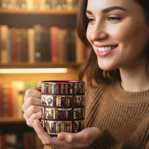 Buntglas Bücherregal Bücherliebhaber Kaffee Tasse