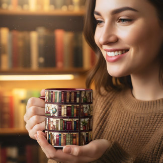 Buntglas Bücherregal Bücherliebhaber Kaffee Tasse