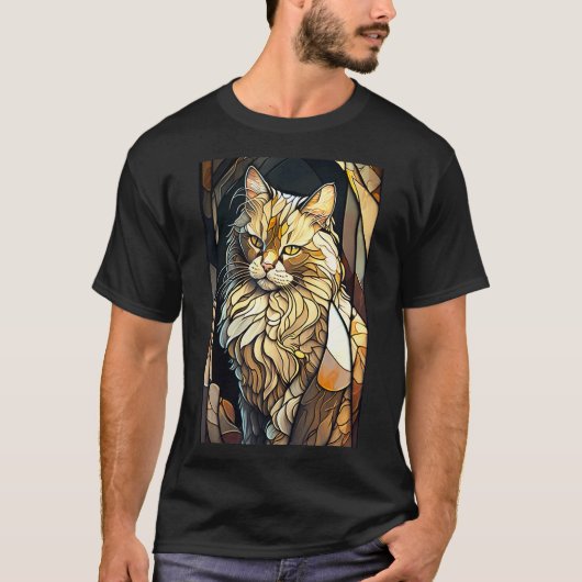 Buntglas-Buff-Katze T-Shirt (Vorderseite)