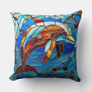 Buntglas-Delfin Kissen
