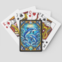 Buntglas-Delfine-Spielkarten