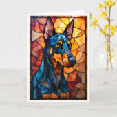 Buntglas-Dobermann-Hund Karte (Gelbe Blume)