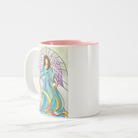 Buntglas-Engel Zweifarbige Tasse (Vorderseite Links)