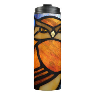 Buntglas-Eule Thermosbecher