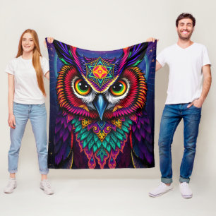 Buntglas-Eulen-Kunst: Geometrische Juwel-Töne Fleecedecke