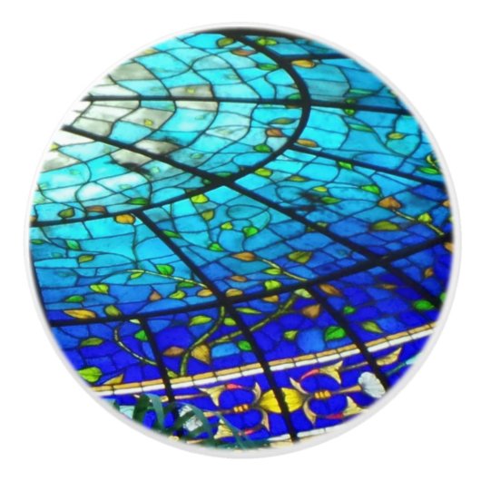 Buntglas-Fach-Zug Keramikknauf (Vorderseite)