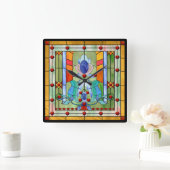 Buntglas-Fantasie Quadratische Wanduhr (Zuhause)