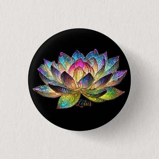Buntglas Farbige Lotusblume auf Schwarz Button (Vorderseite)
