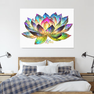 Buntglas Farbige Lotusblume auf Weiß Leinwanddruck