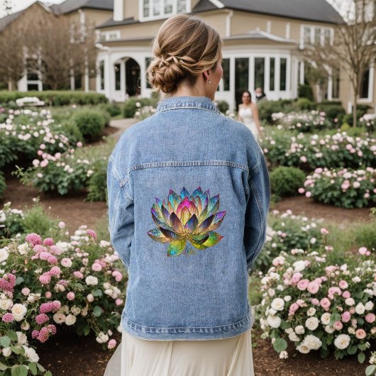 Buntglas Farbige Lotusblume Jeansjacke (Hochzeit Rückseite)