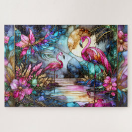 Buntglas-Flamingo-Mondgarten Puzzle