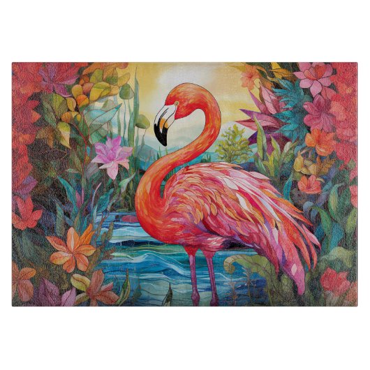 Buntglas-Flamingo Schneidebrett (Vorderseite)