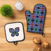 Buntglas (Fusion - Mitternacht) Ofenhandschuh & Topflappen-Set (Oben Unten)