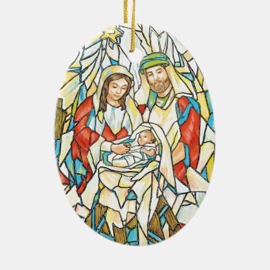 Buntglas-Geburt Christis-Malerei Keramik Ornament (Hinten)