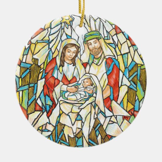 Buntglas-Geburt Christis-Malerei Keramik Ornament (Vorne)