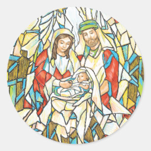 Buntglas-Geburt Christis-Malerei Runder Aufkleber