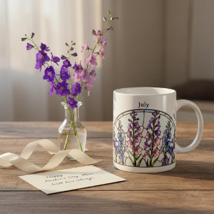 Buntglas-Geburtsblume Juli Rittersporn Name Kaffeetasse