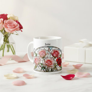 Buntglas-Geburtsblume Juni Rose Personalisiert Kaffeetasse