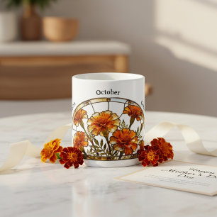 Buntglas-Geburtsblume Oktober Ringelblume Name Kaffeetasse