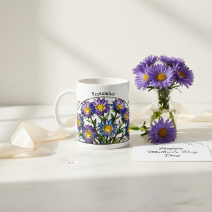 Buntglas-Geburtsblume September Aster Name Kaffeetasse