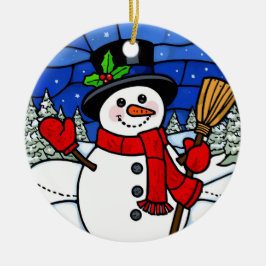 Buntglas Glücklicher Schneemann Keramik Ornament