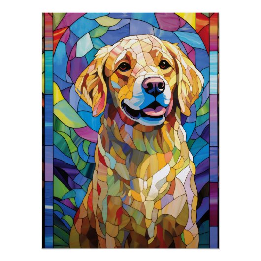 Buntglas Golden Retriever Hund Lebendiges Haustier Poster (Vorderseite)